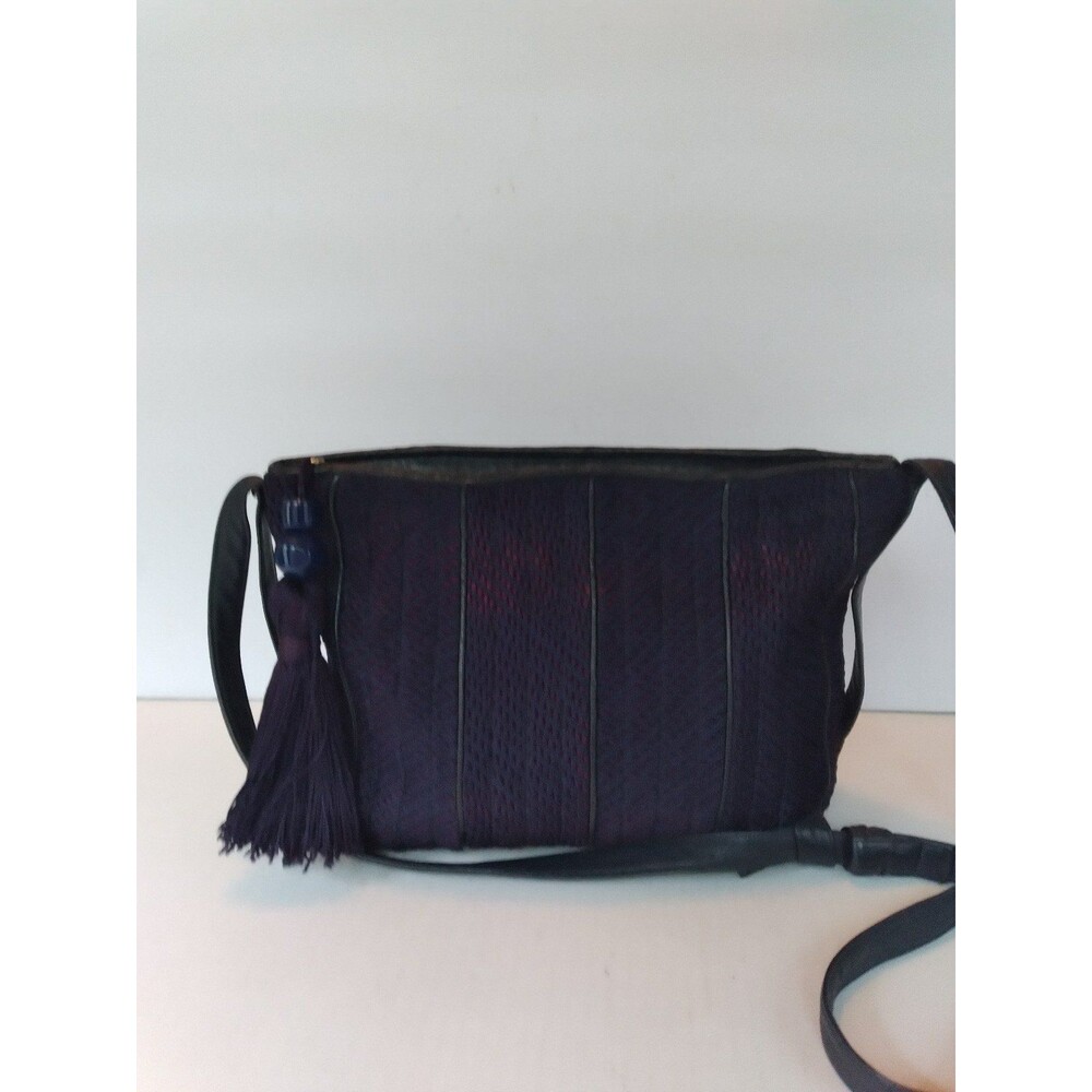 Vintage Dark Purple Textured‎ Crossbody Messenger Bag with Tassel Detail